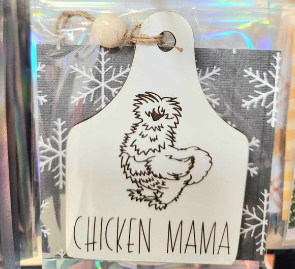 Chicken Mama Silkie Chicken Laser Cut and Engraved Wood Ornament