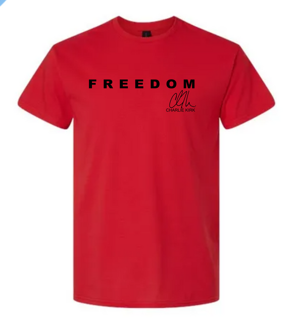 Red Freedom Tee Tribute to Charlie Kirk 100% of Profits Donated