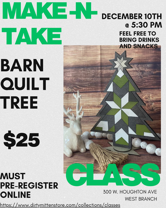 Barn Quilt Tree Workshop Wednesday December 10th @ 5:30 PM