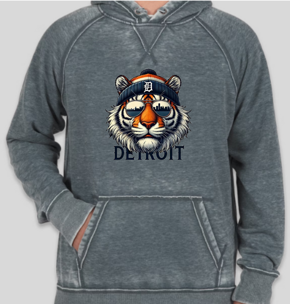 Tiger with Beanie Vintage Distressed Hoodie