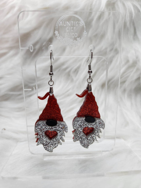 Glitter Gnome Gonk with Heart Dangle Earrings Acrylic Handmade Laser Cut