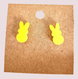Pink Yellow or Green Bunny Laser Cut Acrylic Handmade Earring Studs